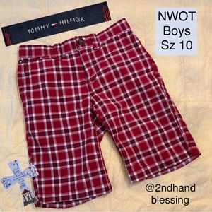 NWOT Boys Tommy Hilfiger Plaid Burmuda Shorts, Sz 10, Red and White Plaid